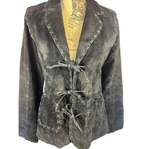 Vtg Black Suede Jacket For Joseph, M Handcrafted Look Lace-Up Front Tailored Fit